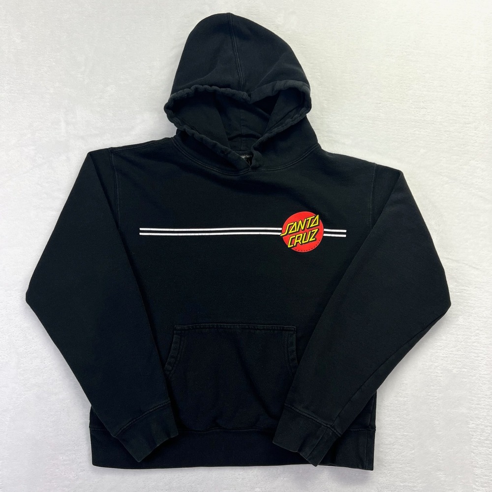 Santa Cruz Hoodie Mens Medium Black Skateboarding Dot Logo Graphic Pullover